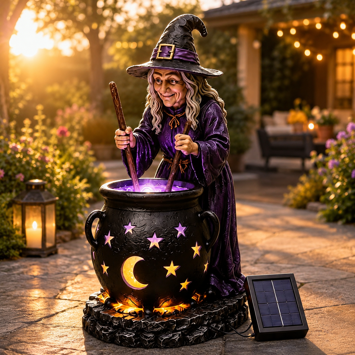 🥳2026 HOT SALE Halloween Witch Glowing Cauldron Solar Light