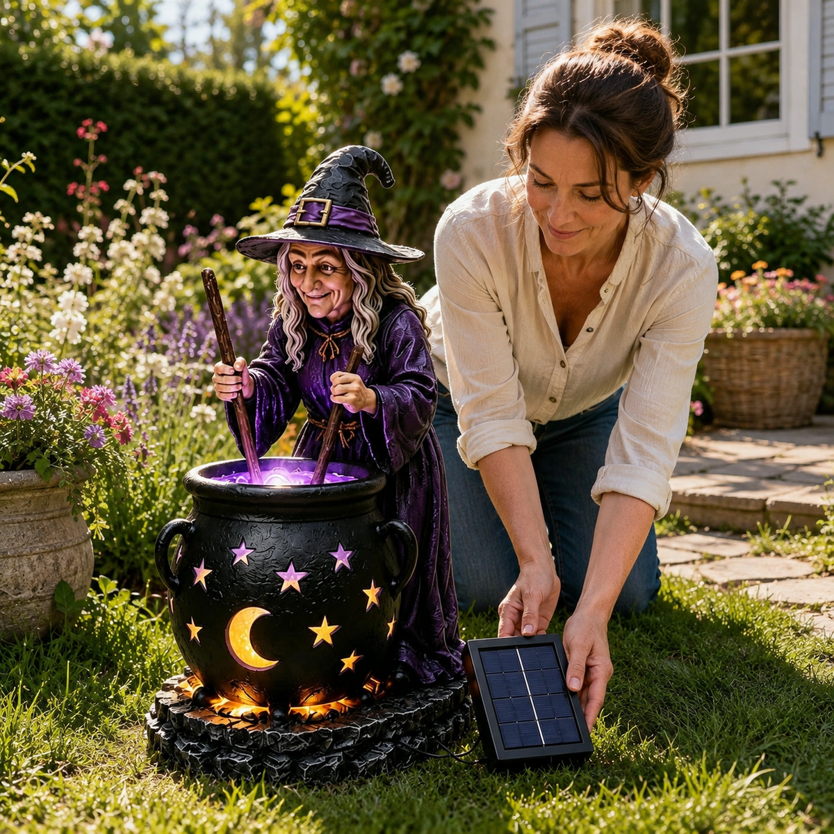 🥳2026 HOT SALE Halloween Witch Glowing Cauldron Solar Light