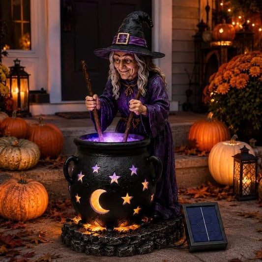 🥳2026 HOT SALE Halloween Witch Glowing Cauldron Solar Light