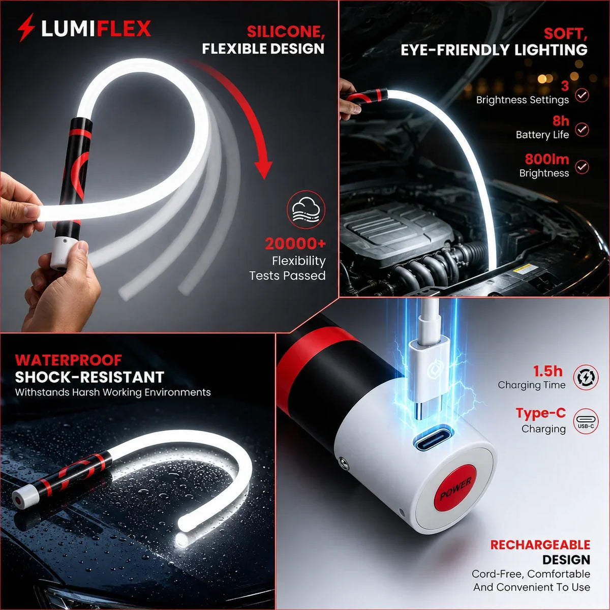 🔦500LM Flexible LED Work Light